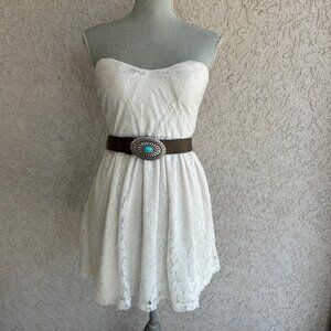 Poetry‎ White Lace Country Western Boho Strapless babydoll Dress Casual - Medium